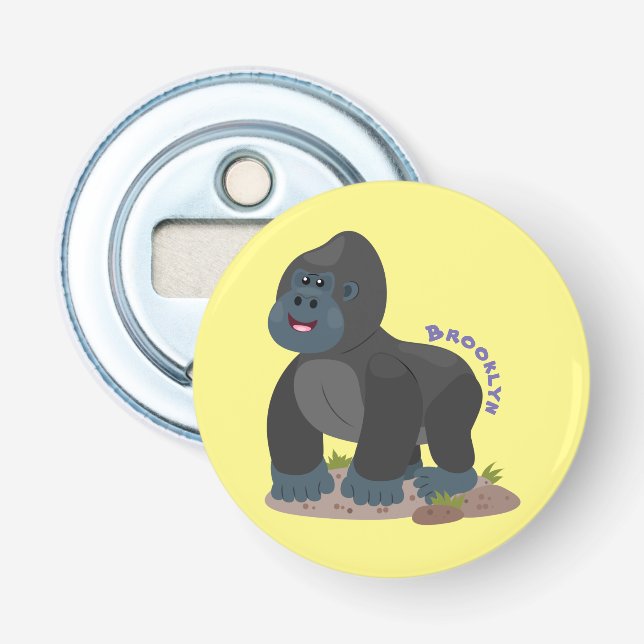 Cute happy big gorilla cartoon illustration bottle opener (Front)