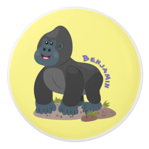 Cute happy big gorilla cartoon illustration ceramic knob