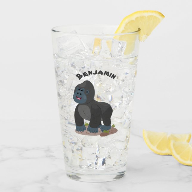 Cute happy big gorilla cartoon illustration glass (Back Ice)