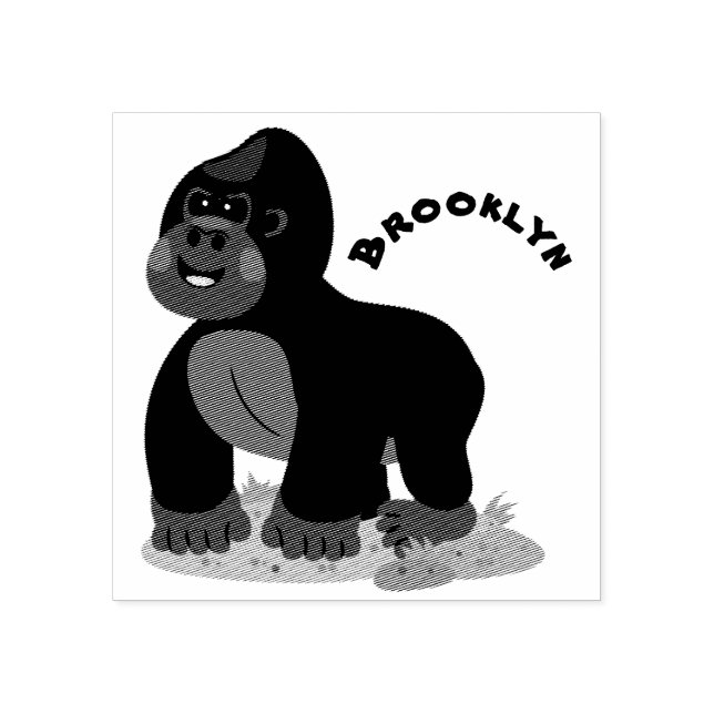 Cute happy big gorilla cartoon illustration rubber stamp (Imprint)