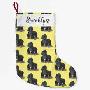 Cute happy big gorilla cartoon illustration small christmas stocking