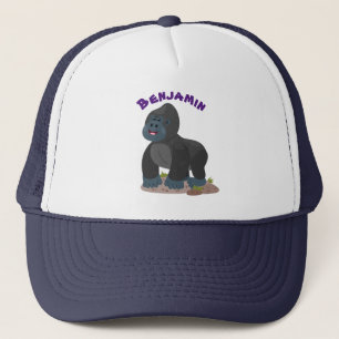 Cute happy big gorilla cartoon illustration trucker hat