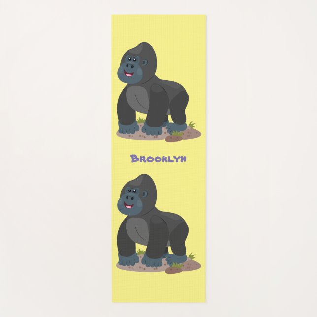 Cute happy big gorilla cartoon illustration yoga mat (Front)