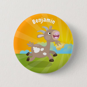 Cute happy billy goat cartoon 6 cm round badge