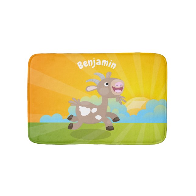 Cute happy billy goat cartoon bath mat (Front)