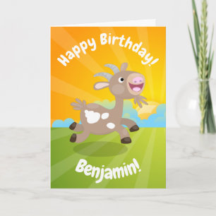 Cute happy billy goat cartoon birthday card