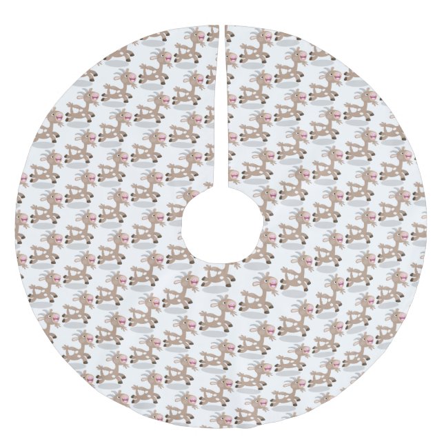Cute happy billy goat cartoon brushed polyester tree skirt (Front)