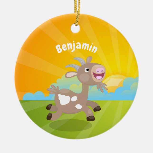Cute happy billy goat cartoon ceramic ornament (Front)