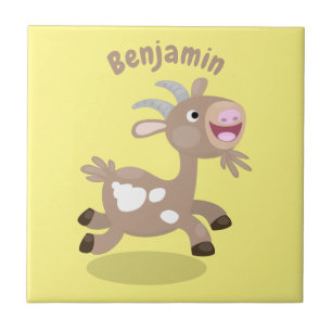 Cute happy billy goat cartoon ceramic tile