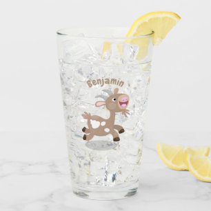 Cute happy billy goat cartoon glass