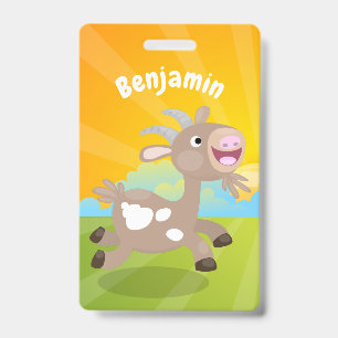 Cute happy billy goat cartoon ID badge