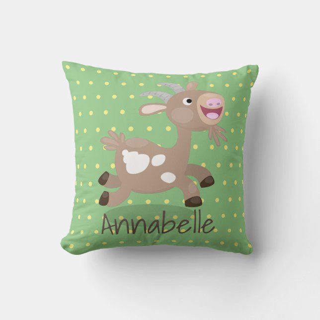 Cute happy billy goat cartoon illustration cushion (Front)