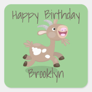 Cute happy billy goat cartoon illustration square  square sticker