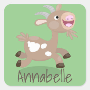 Cute happy billy goat cartoon illustration square sticker