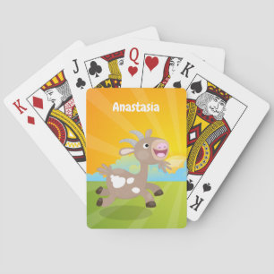 Cute happy billy goat cartoon playing cards
