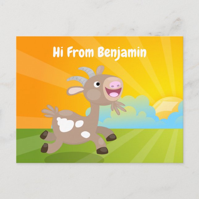 Cute happy billy goat cartoon postcard (Front)