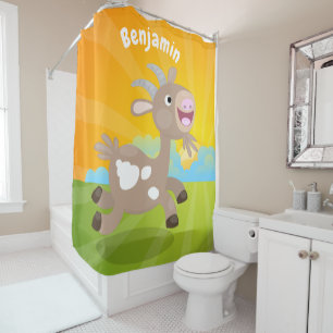 Cute happy billy goat cartoon shower curtain