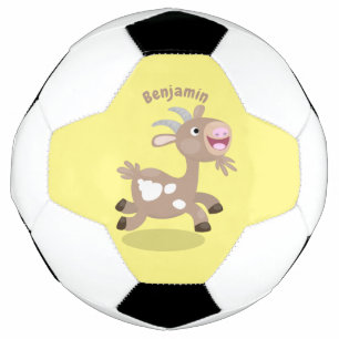 Cute happy billy goat cartoon soccer ball