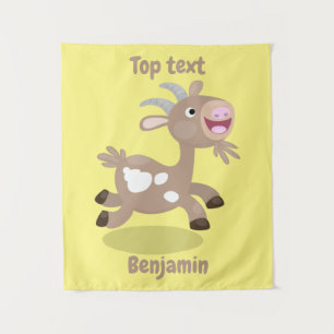 Cute happy billy goat cartoon tapestry