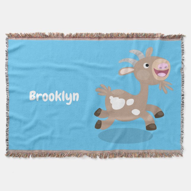 Cute happy billy goat cartoon throw blanket (Front)