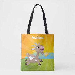 Cute happy billy goat cartoon tote bag