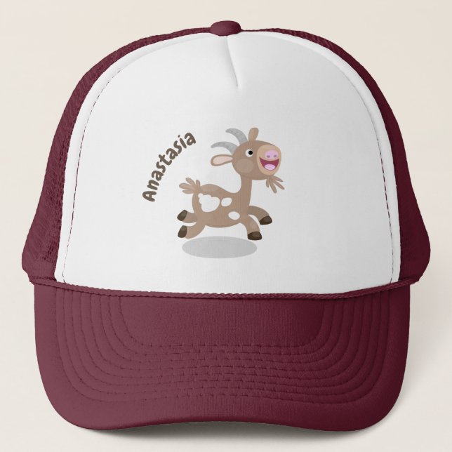 Cute happy billy goat cartoon trucker hat (Front)