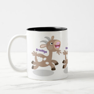 Cute happy billy goat cartoon Two-Tone coffee mug