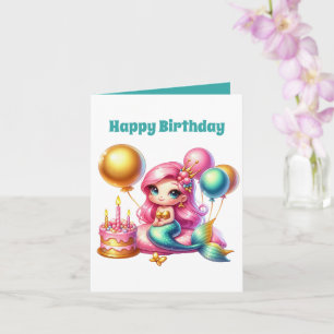Cute Happy Birthday add message mermaid  Card