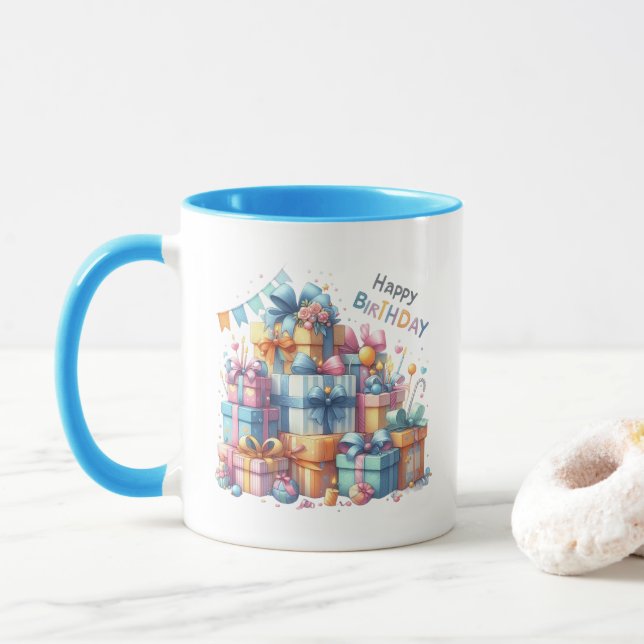 Cute Happy Birthday add monogram Mug (With Donut)