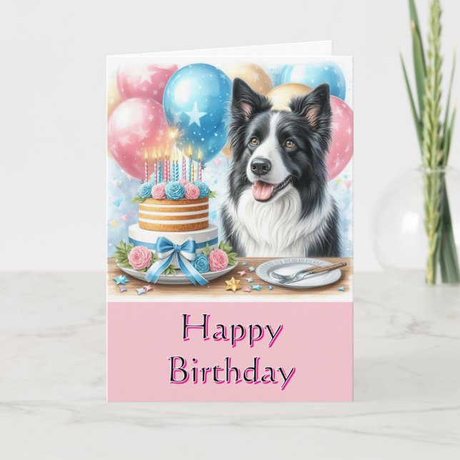 Cute Happy Birthday Border Collie Greeting Card (Front)
