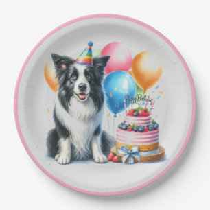 Cute Happy Birthday Border Collie Party Paper Plate