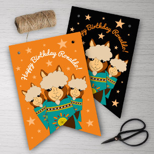 Cute Happy Birthday Boy Alpacas in Teal Serapes Bunting