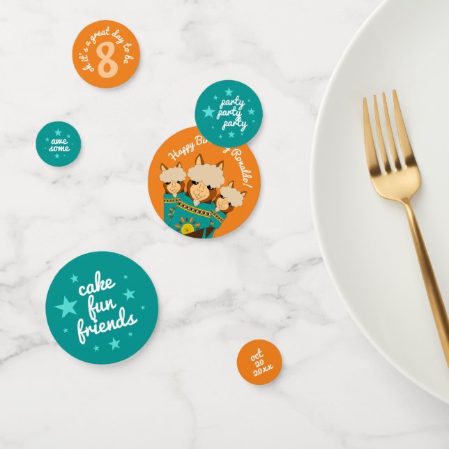 Cute Happy Birthday Boy Alpacas in Teal Serapes Confetti (Group)