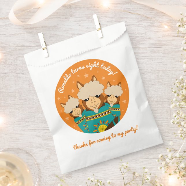 Cute Happy Birthday Boy Alpacas in Teal Serapes Favour Bag (Clipped)