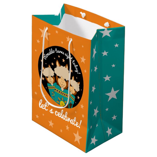 Cute Happy Birthday Boy Alpacas in Teal Serapes Medium Gift Bag (Front Angled)