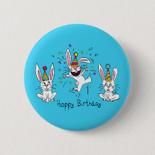 Cute Happy Birthday Bunny Rabbits Kids 6 Cm Round Badge