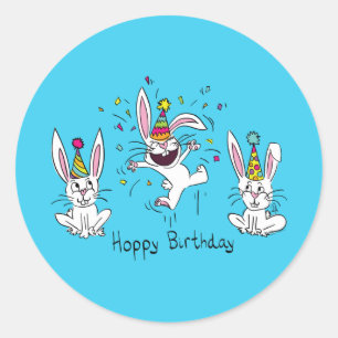 Cute Happy Birthday Bunny Rabbits Kids Classic Round Sticker