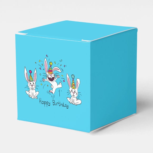 Cute Happy Birthday Bunny Rabbits Kids Favour Box (Front Side)