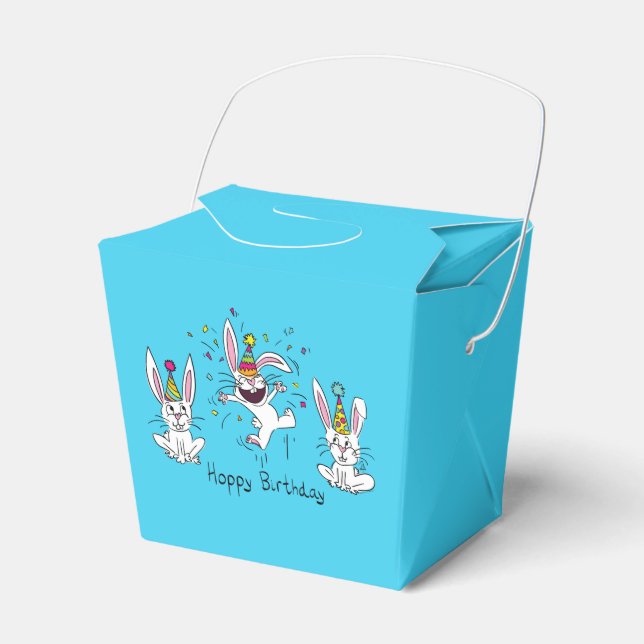 Cute Happy Birthday Bunny Rabbits Kids Favour Box (Front Side)