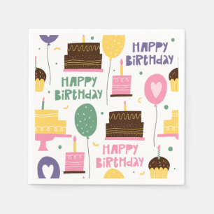 Cute Happy Birthday Cake Balloon Pattern Paper Napkin