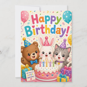 cute happy birthday card animals