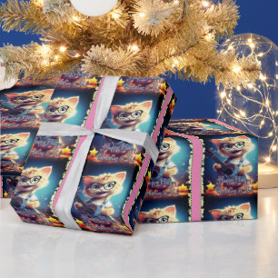 Cute Happy Birthday cat Wrapping Paper