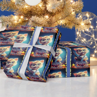 Cute Happy Birthday cat Wrapping Paper
