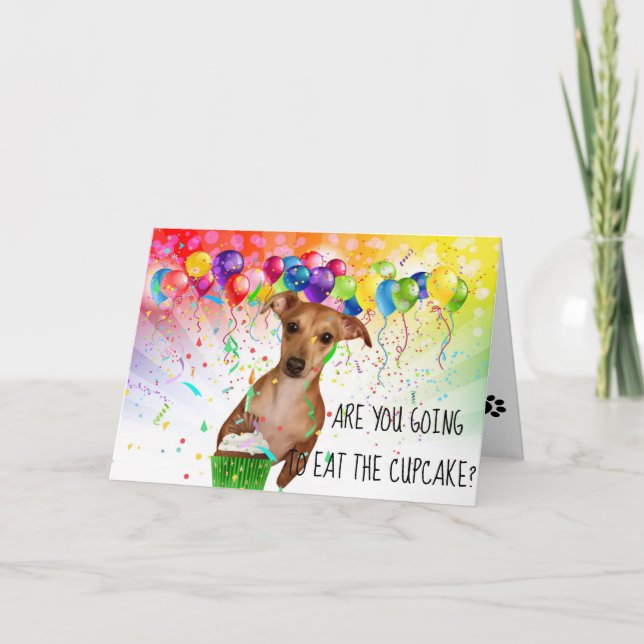Cute Happy Birthday Chihuahua with Cupcake Card (Front)