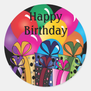 Cute Happy Birthday Colourful Balloons & Gifts Classic Round Sticker