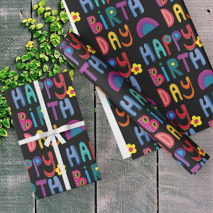 Cute Happy Birthday Colourful Pattern  Wrapping Paper