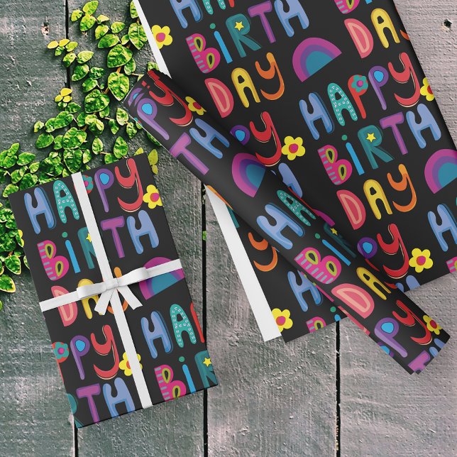 Cute Happy Birthday Colourful Pattern  Wrapping Paper (Creator Uploaded)
