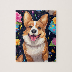 Cute Happy Birthday Corgi Dog Jigsaw Puzzle