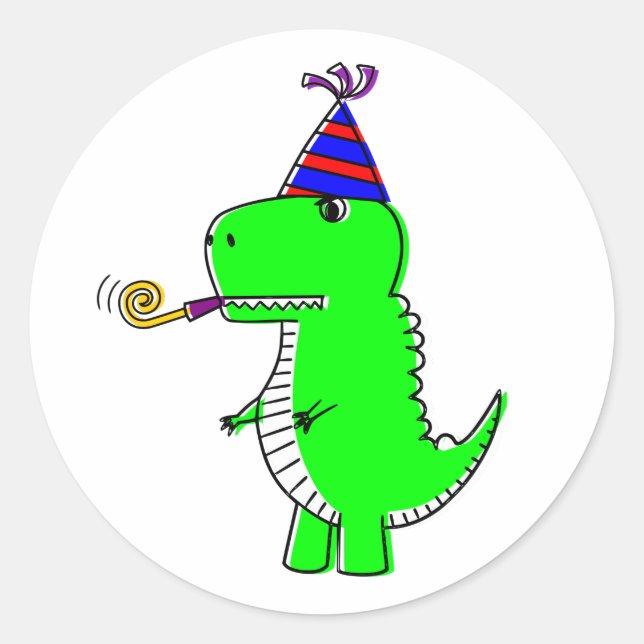 Cute Happy Birthday Dinosaur  Classic Round Sticker (Front)