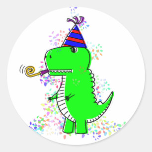 Cute Happy Birthday Dinosaur Confetti Classic Round Sticker